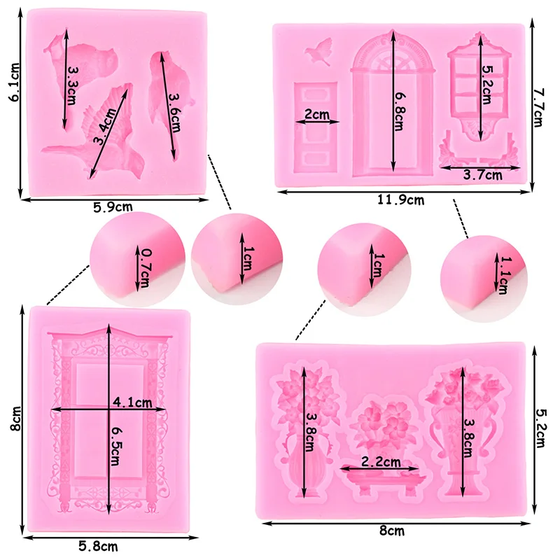 Vintage Door Window Silicone Mold Bird Vase Cupcake Topper Fondant Molds Cake Decorating Tools Candy Clay Resin Chocolate Moulds