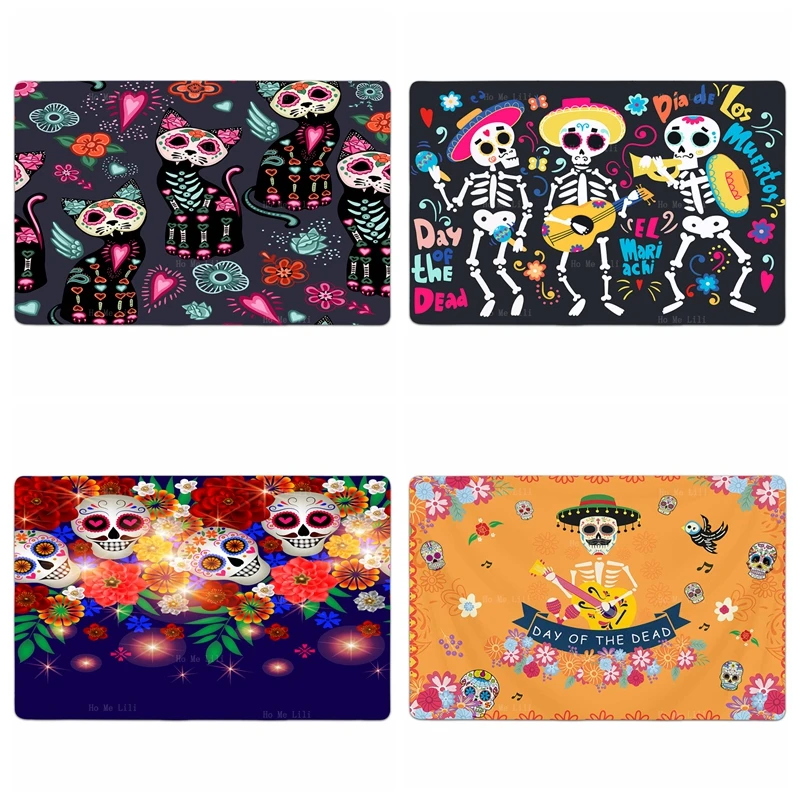 

Day Of The Dead Sugar Skull With Roses Wreath Ethnic Kitten Skeleton Death Band Mexican Flannel Floor Rugs By Ho Me Lili