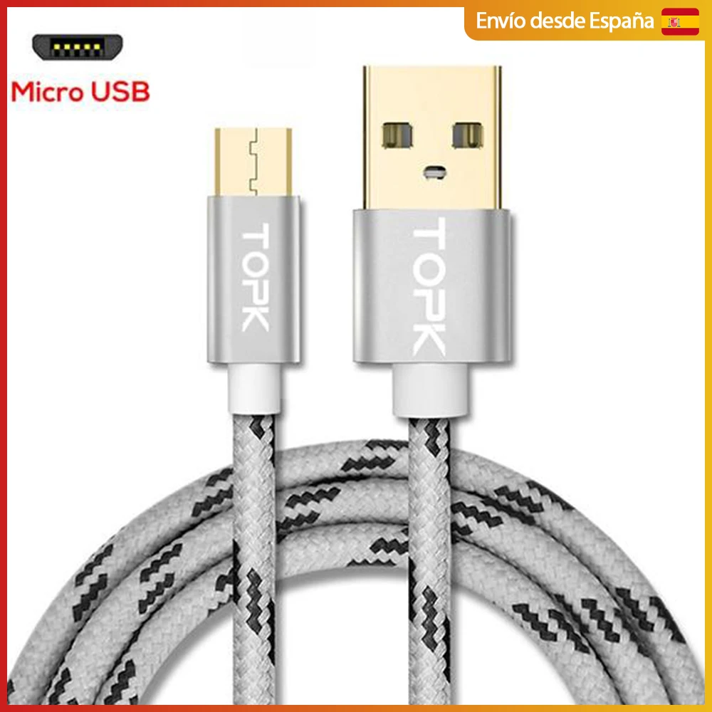 TOPK durable Nylon coated Micro USB Cable 2.4A for devices with Micro USB charging port