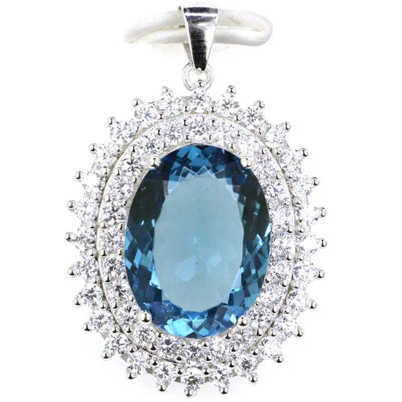 32x22mm Jazaz 5.3g Real Red Ruby Blue Sapphire Created London Blue Topaz CZ Ladies 925 Sterling Silver Pendant