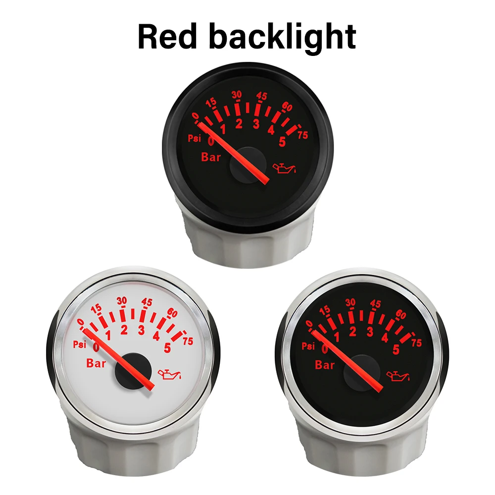 Waterproof 52mm 0-5Bar 0-10Bar Oil Pressure Gauge and Sensor Working Volt 9-32V with Red Backlight for Motorcycle Auto Boat