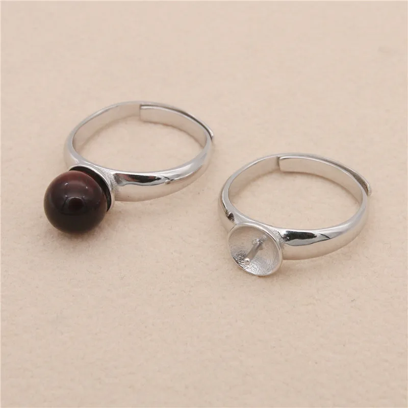 925 Sterling Silver Ring Base Setting 17mm Platinum Plated Adjustable Tray 7mm For Half Drilled Beads Unisex Women Men Gift