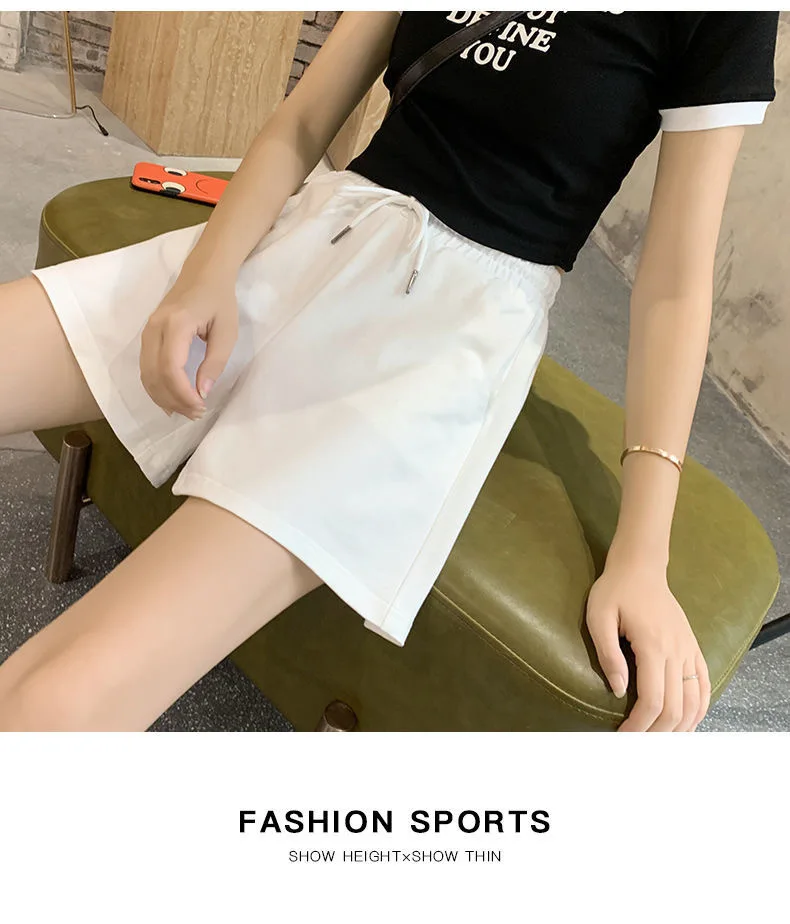 2021 Summer Shorts Women Elasticity Lovely Girls Korean Style Sweet Students Harajuku Simple Pure Gray Oversize Trousers Female