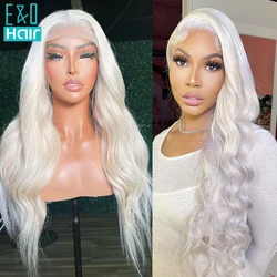 White Platinum Body Wave Lace Front Human Hair Wigs For Women Grey White Colored Straight Transparent 13X4 Lace Frontal Wig