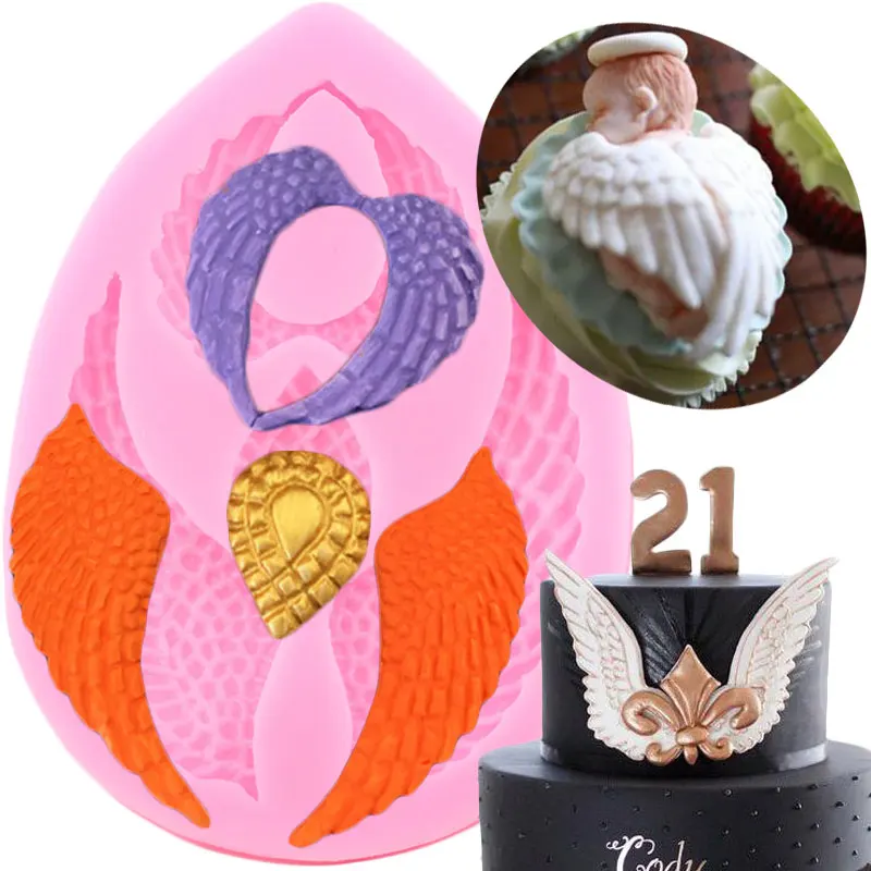 Angel Wings Border Lace Silicone Molds Heart Gem Cupcake Topper Fondant Cake Decorating Tools Candy Resin Clay Chocolate Moulds