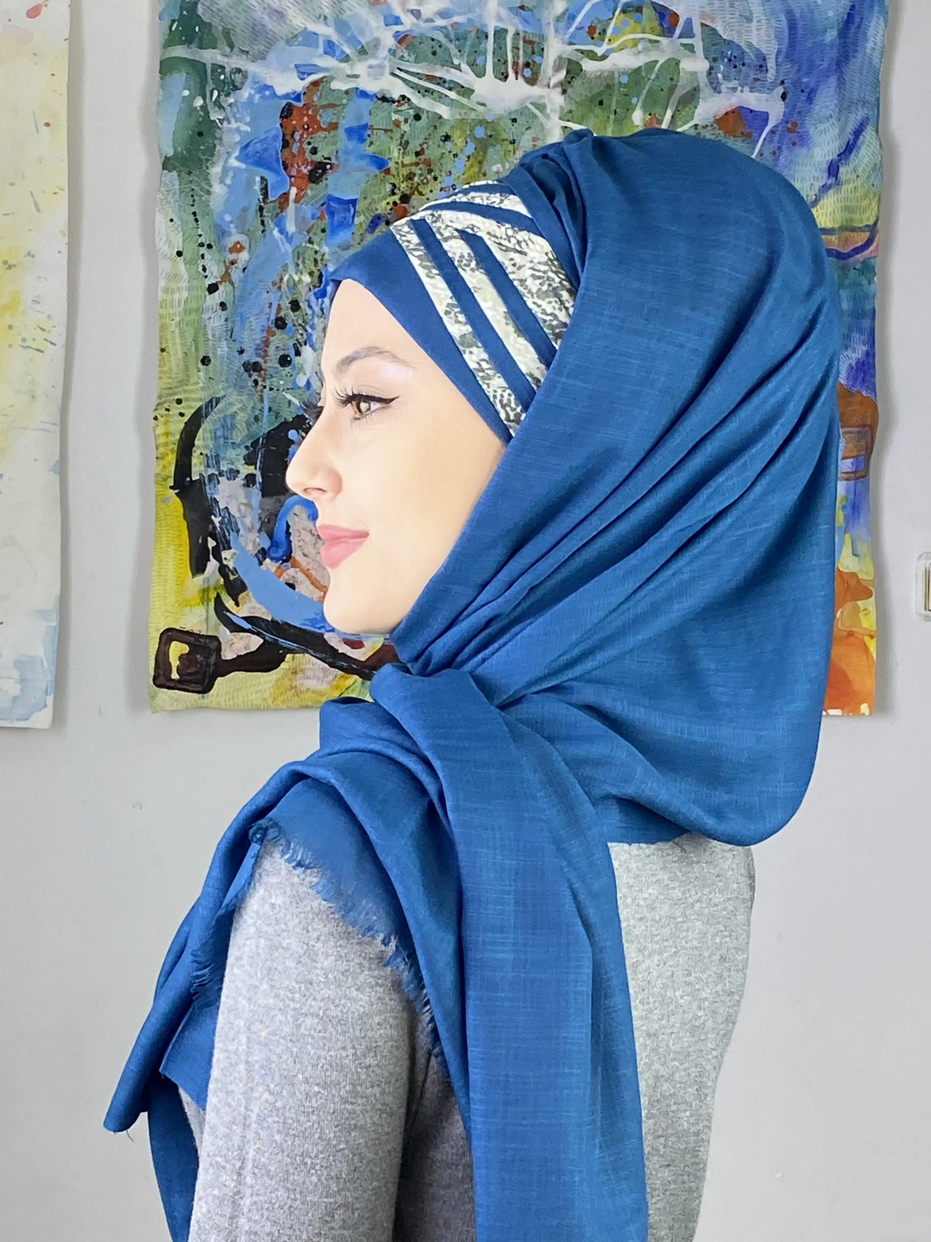 2022 New Fashion Hijab Islam Foulard Winter Scarves Musulman Women Products Hat Cross Draped Navy Blue Crocodile Pattern Shawl