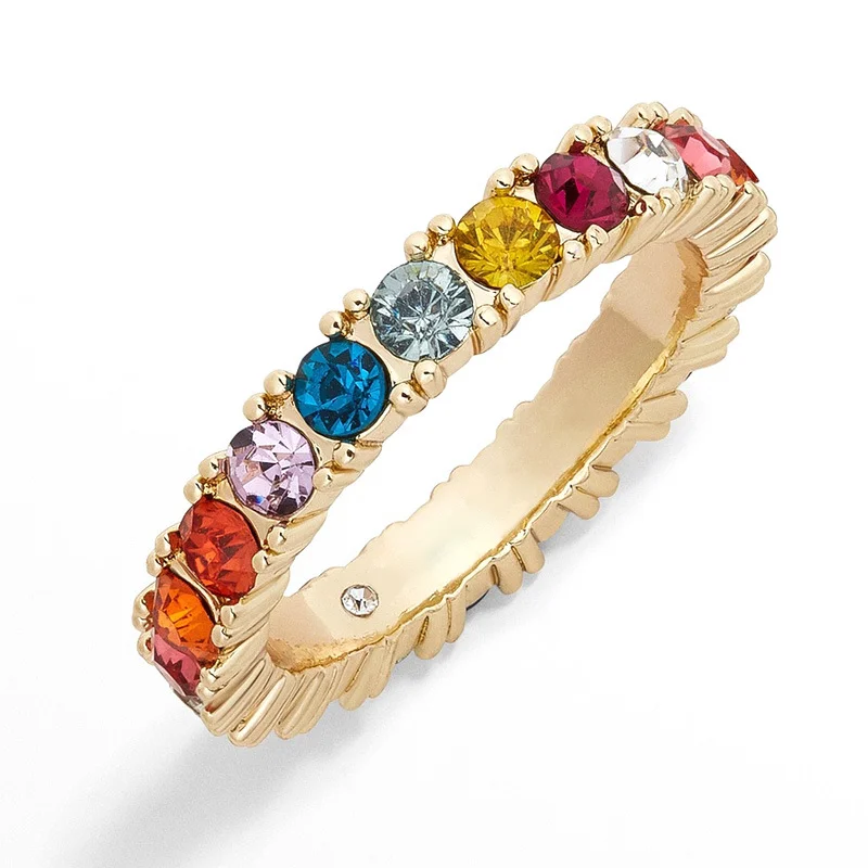 High Quality Ins HOT Unique Colorful Rhinestone Rings Round Copper Golden Wedding Rings for Women Fmale Party Jewelry Gifts 2021