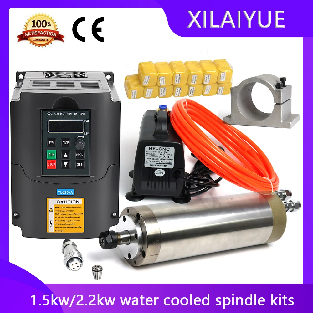 Water Cooled Spindle Kit Eixo de Resfriamento de Água Inversor 1.5kw Suporte do Eixo 65 mm Bomba de Água 80w para Cnc Er11