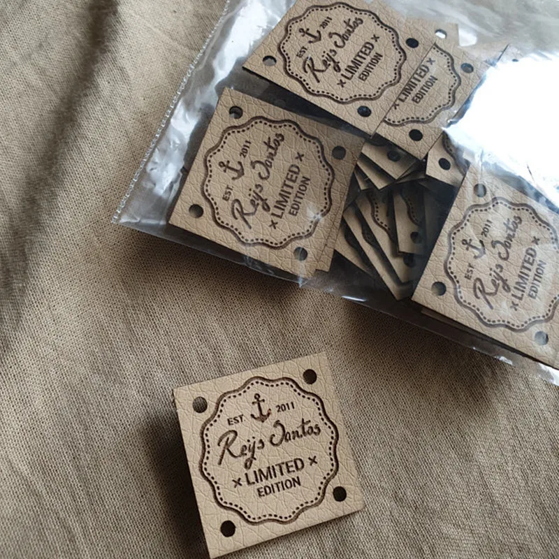 55pcs Custom Handmade items label with brand logo, Leather knitted clothing - DIY tags, Sewing Handcraft Garment crochet labels