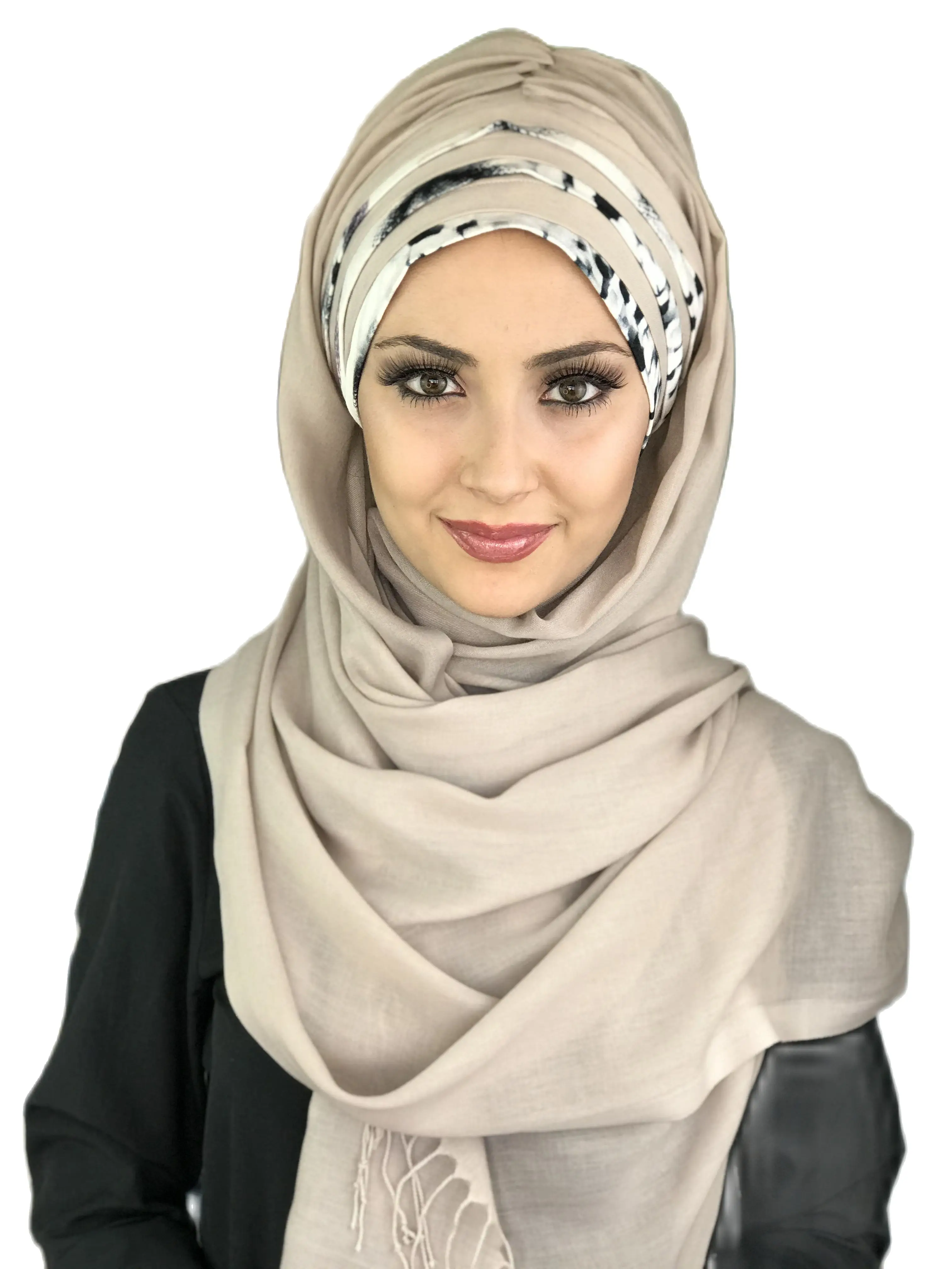 New Fashion Hijab Women 2023 Muslim Islamic Dress Hat Foulard Turban Chiffon Detailed Draped Ready Made Beige Shawl