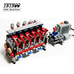 Technical Inline 6 Cylinder 4-Stroke Engine Match 4 Speed Engine Sequential Gearbox MOC Building Block Bricks DIY Assembly Model