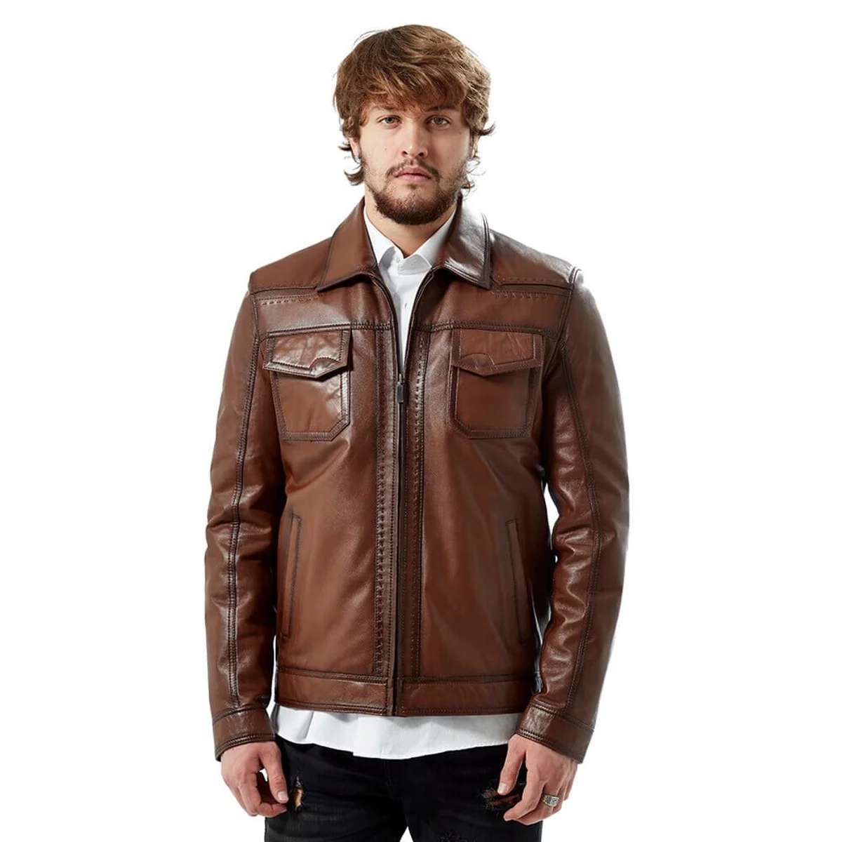 Marco Puntolu Leather Coats Tan Orjinal Lambskin Autumn Winter 2022 Biker Slim Large Size VintageTürkiye