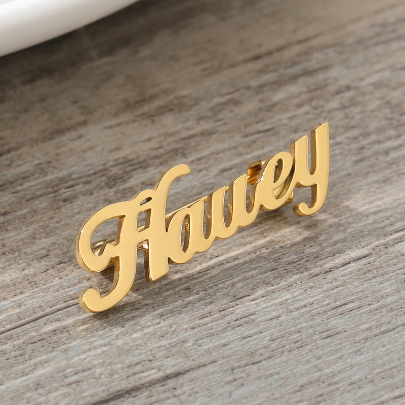 Custom Brooch Pins Stainless Steel Name Brooches For Women Gold Color Customizable Badges Jewelry Initial Letter Lapel Pin femme