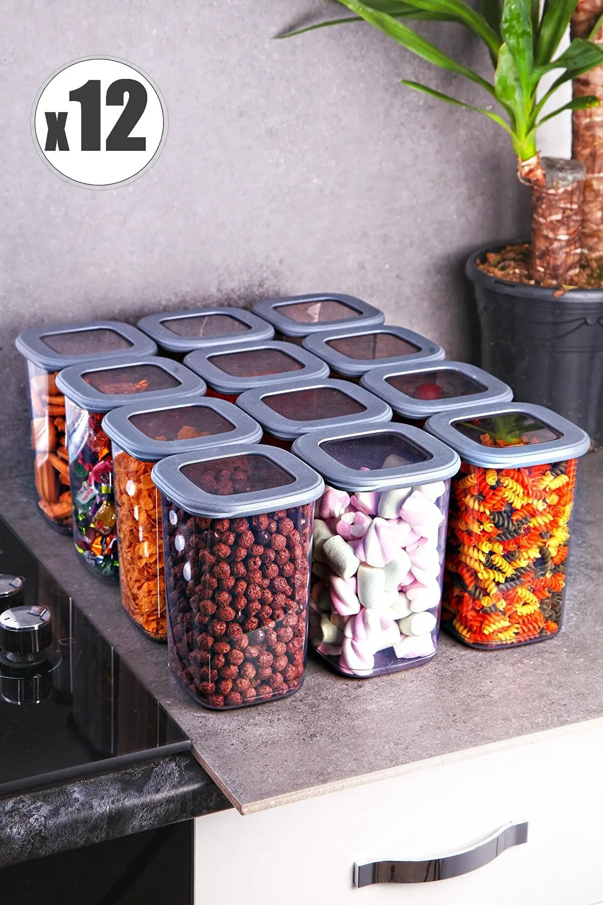 1200 And 1750ML 12 Pcs Food Storage Container Plastic Kitchen Refrigerator Noodle Box Grain Storage Tank Transparent Sealed Cans