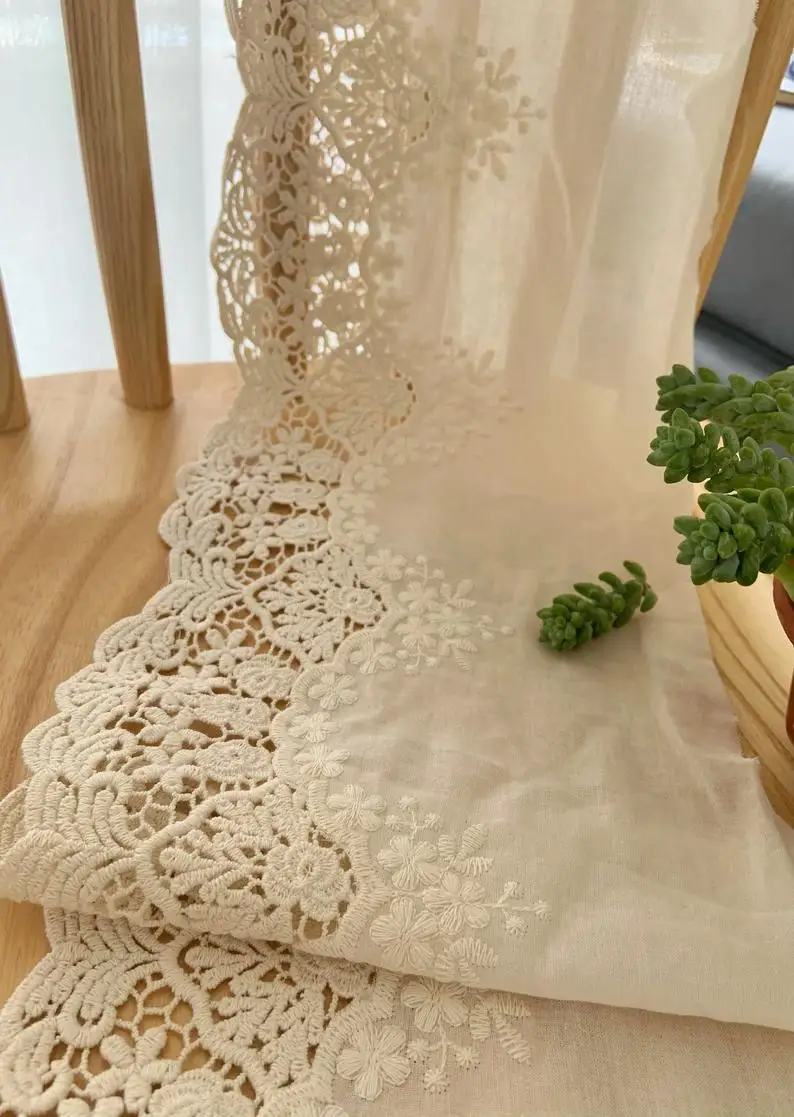 Natural Cotton Lace Trim Embroidered Eyelet Lace Trim Cotton Lace Trim With Hollowed Out Floral Cotton Eyelet Lace Trimming