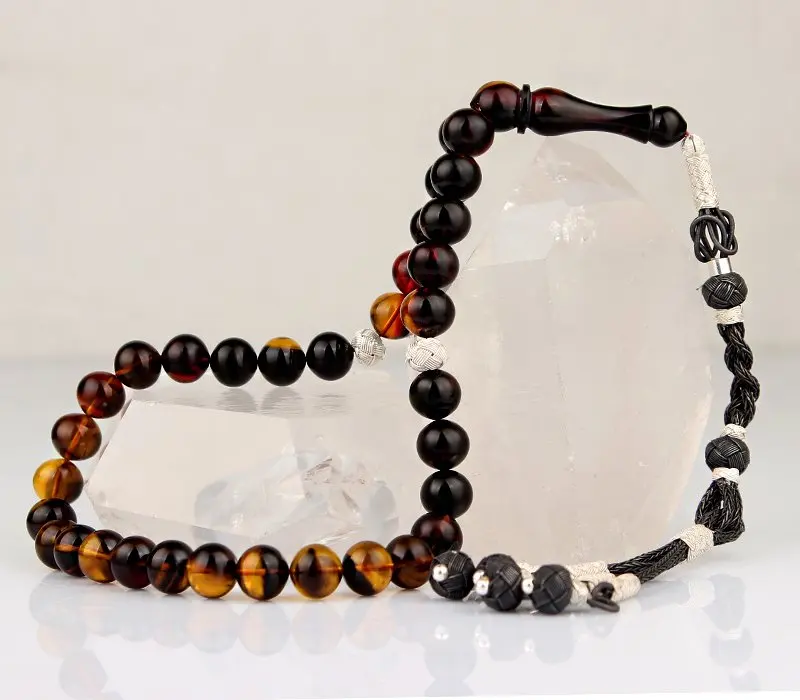 Natural Amber 1000 Silver Kazaz Tassel 33 Bead Prayer Beads Islamic Tasbih Rosary Men Women Meditation Jewelry From Turkey