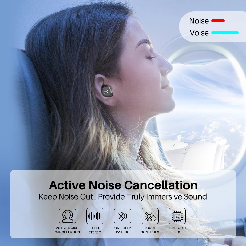 TOZO NC9 Wireless Earphone Hybrid Active Noise Cancelling  ,Bluetooth Earbuds With Immersive Sound Premium Deep Bass, 40H Play