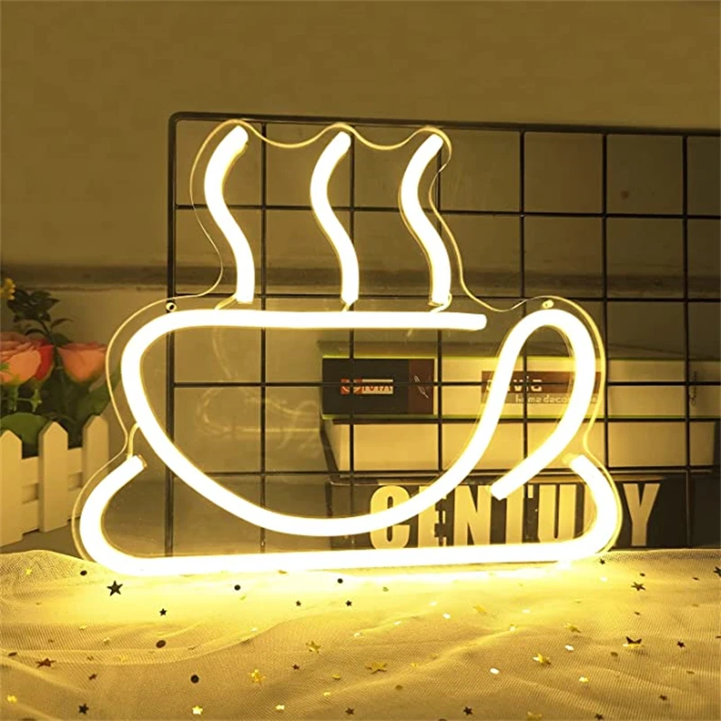 

Ineonlife Coffee Cup Neon Sign Light Board Custom Drinks Bar Club Restaurant Kitchen Room Warm Bedroom Home Wall Decoration Gift