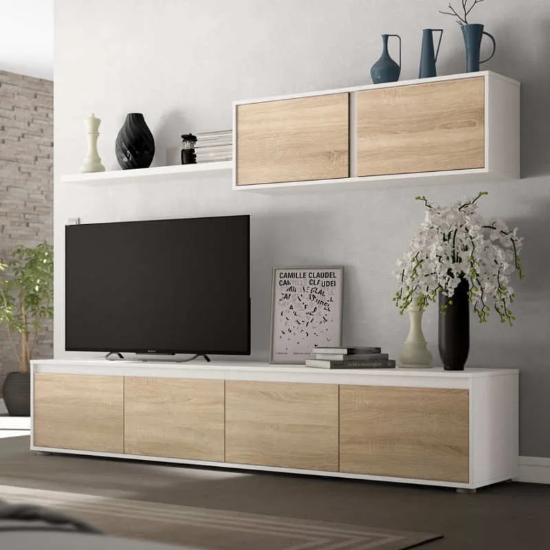 Living room furniture, home furniture, Cabinet tv in canadian oak and white artik storage (matte) 200 cm