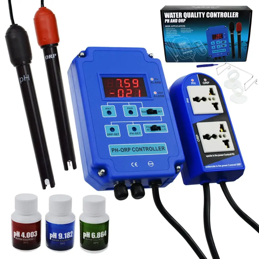 Digital pH ORP Redox 2 in 1 Controller Monitor w/ Output Power Relay Control Electrode Probe BNC for Aquarium Hydroponics Plants