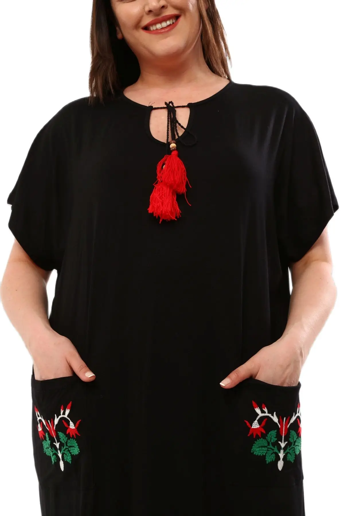 Women’s Plus Size Dress Flower Embroidery And Tassel Detail Wide Cut Comfortable, Designed and Made in Turkey, New Arrival