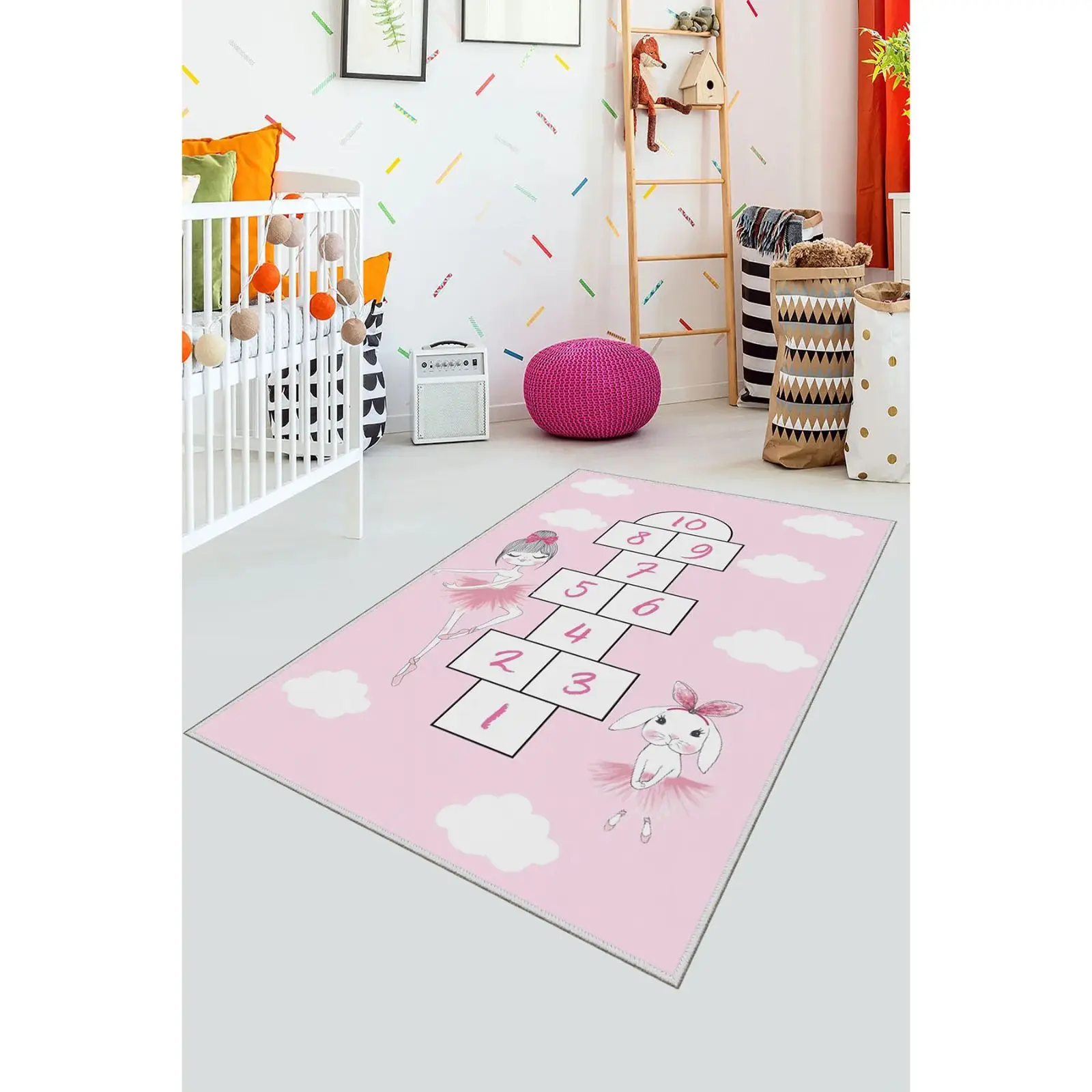 

Fun Pink Hopscotch Patterned Kid Room Game Carpet Rug Tateme Tatami Mat Decoration Bedroom Decor Quarto Kilim