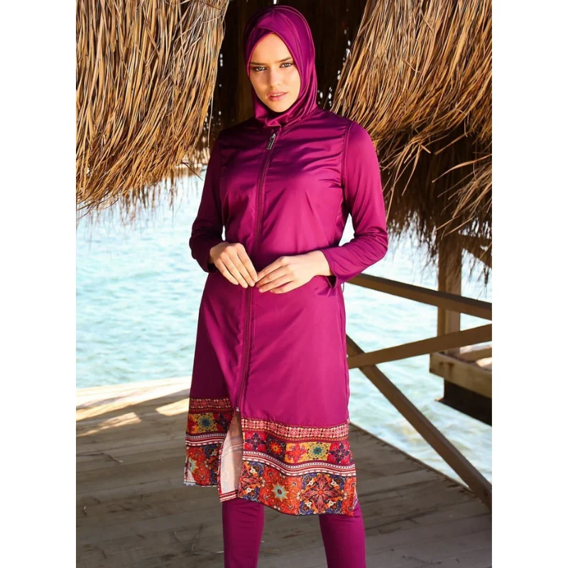 Islamic Swimwear Women Lycra Fully Covered Swimsuit, hijab swimsuit, 4 pieces as trousers, tunic, scarf and bustier