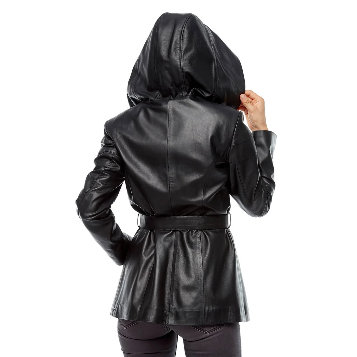 Genuine Leather Women 'S Jacket Coat Sheep Lamb Sheepskin Autumn Winter 2022 Thin Large Size Vintage Biker Taina Black Hooded