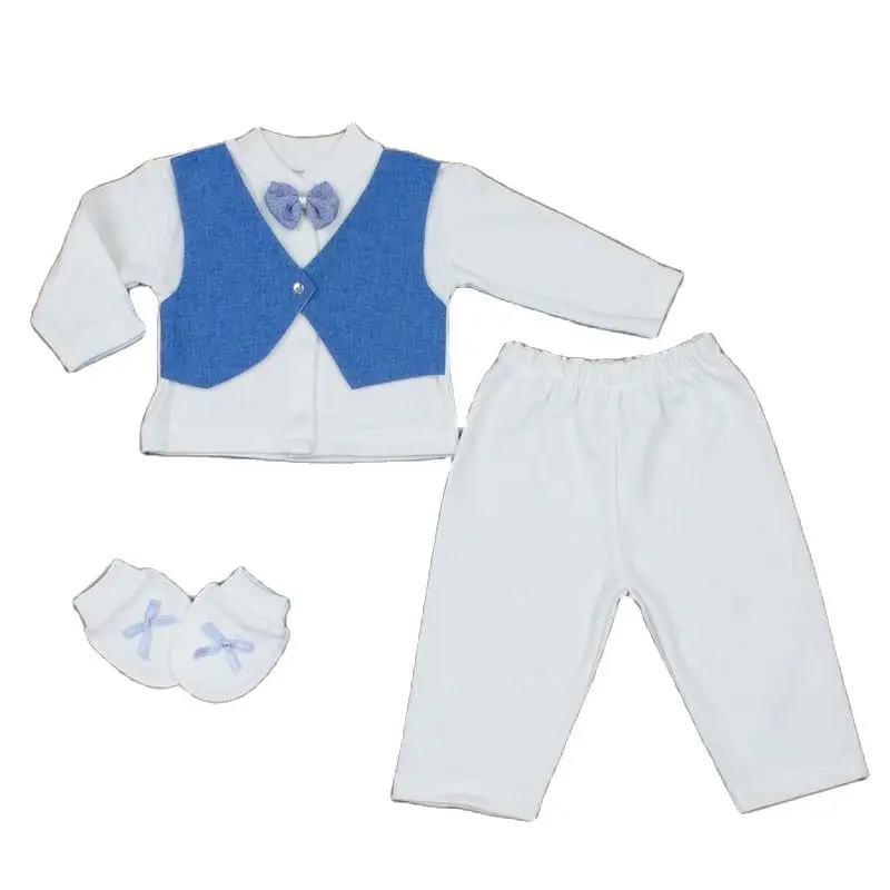 Blue For Baby Boy Tuxedo Suit 3 Pcs Body Pants Gloves Cotton Gentleman Clothing Formal Male Babies Toddler Clothes Newborn suit