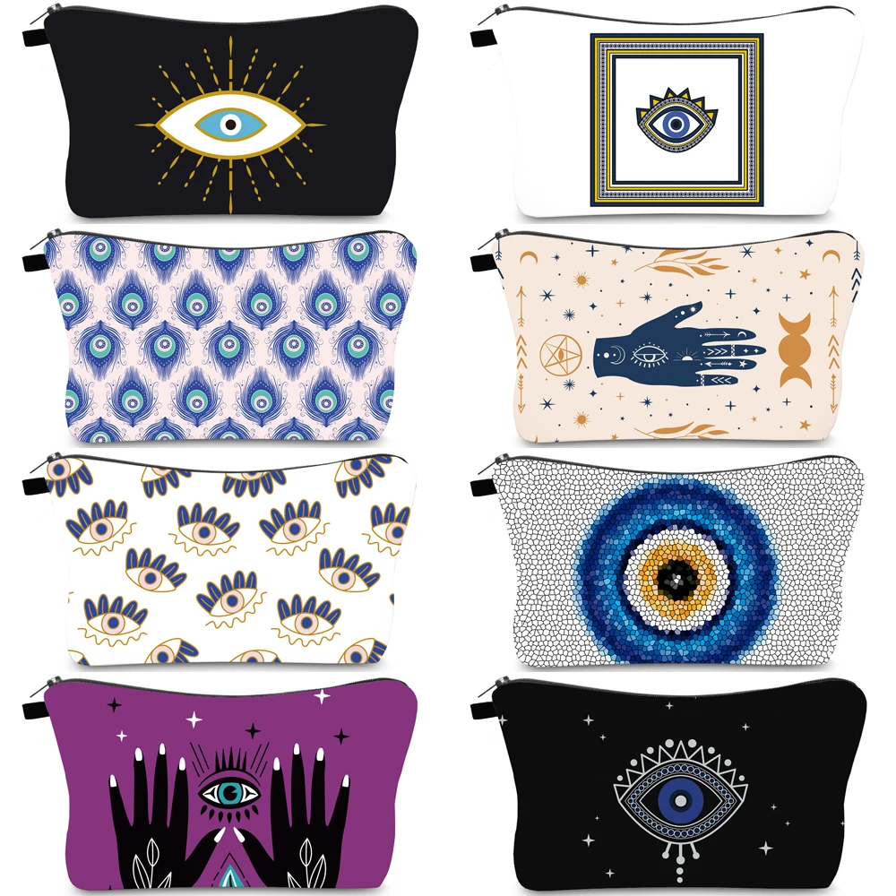 Women For Cosmetic Bag Evil Eye Pattern Digital Printing Toiletry Bags For Travel Organizer Makeup Bags Purse