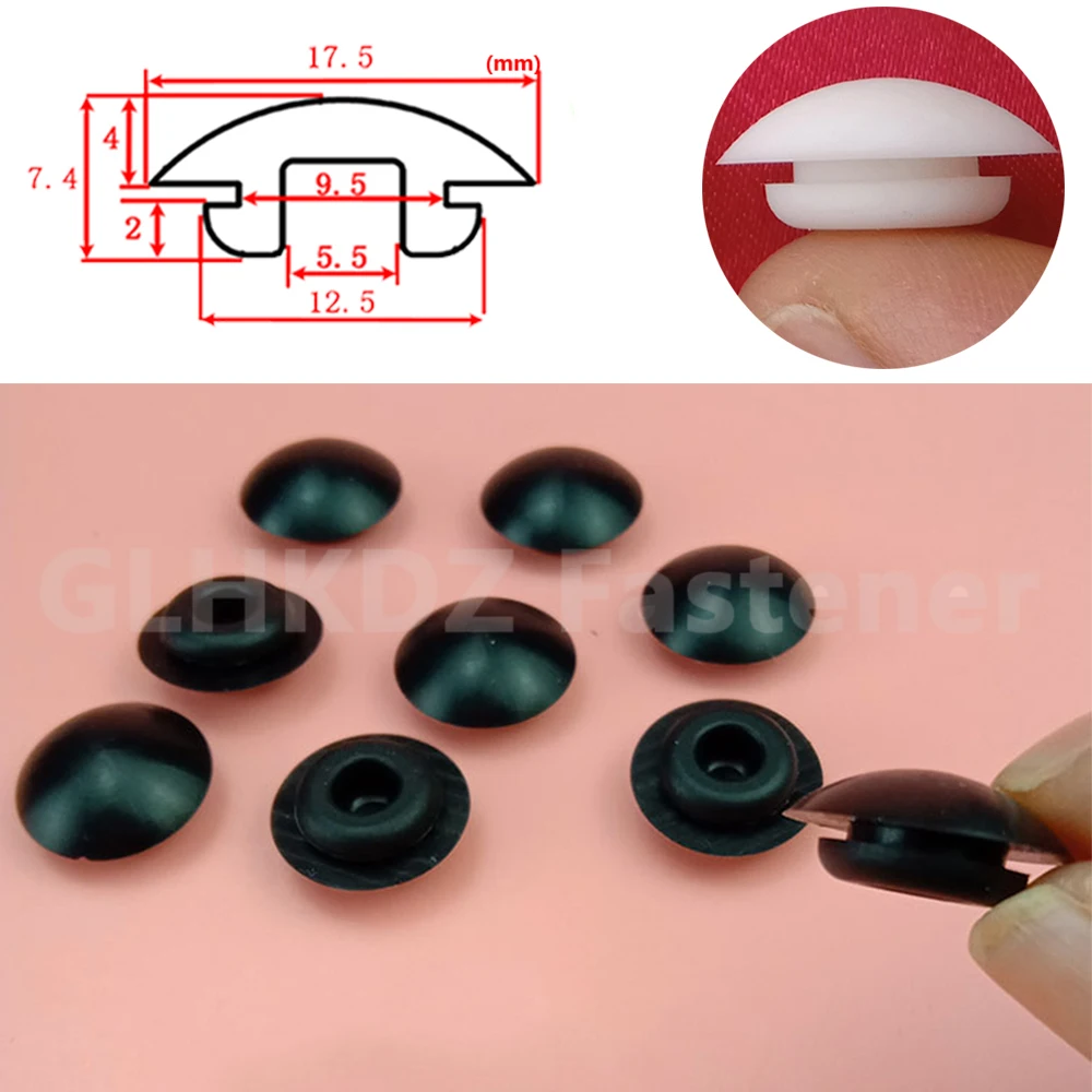 

Black White 9.5mm Dome Top Silicone Rubber Snap-on Blanking Bore Plugs Inserts Round Hole Plugs End Caps Stopper Seals High Temp