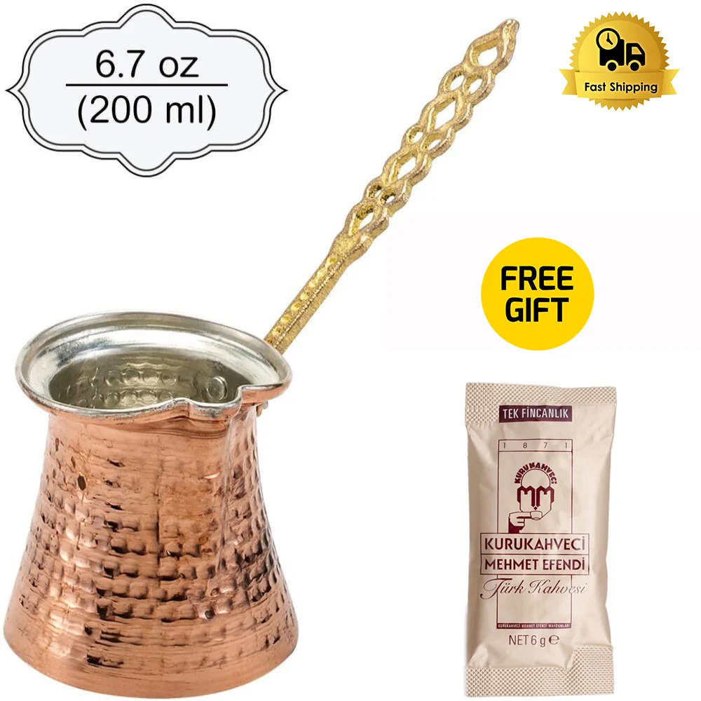 Turkish Coffee Pot Greek Arabic Coffee Maker Copper Coffee Cezve Small Pot Stove Top Coffee Maker Thermos Mug + FREE GIFT COFFEE