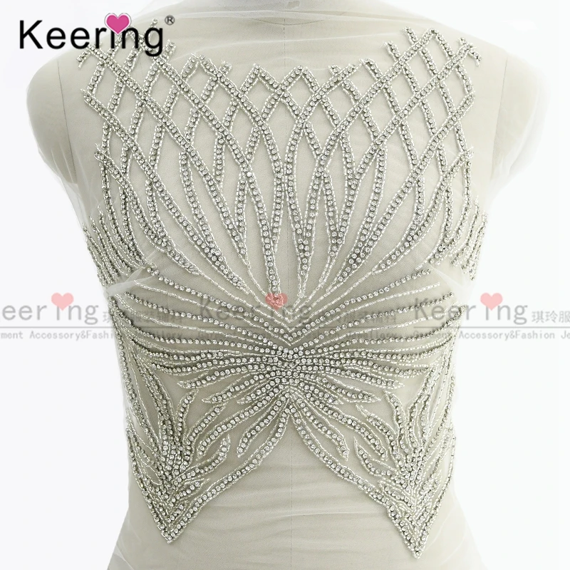 

Keering Bodice Rhinestone Applique for Wedding Panel, WDP-254