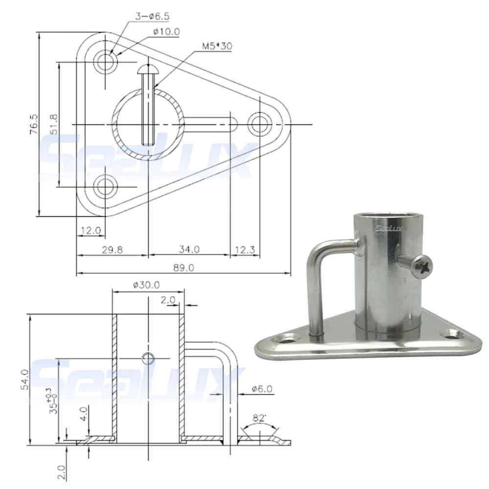 Sealux Stanchion Socket สแตนเลสเกรดมารีน 316 ป้องกันสนิมสําหรับการตกปลาเรือยอชท์เรือเดินทะเล