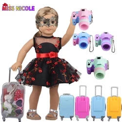 18''Doll Accessories Travel Set Clothes Matched Eye Patch Hand With PVC Luggage For American 43 Cm Girl Dolls,Mini Camera Nancy
