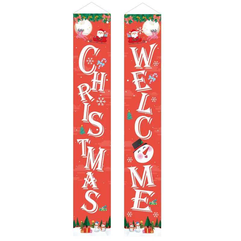 

Christmas Door Curtain Santa Claus Snowman Porch Banner Home Yard Hanging Decoration Door Couplets