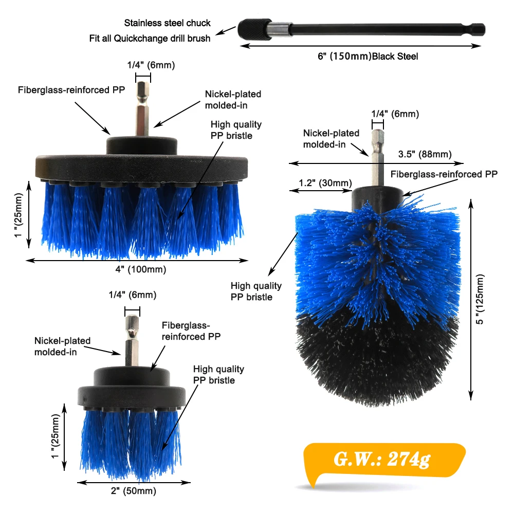 4pcs/set Electric Power Scrub Clean Brush Boat Cleaning Supplies with Extension for Gel Coat, Wood, Painted - Hull and Deck