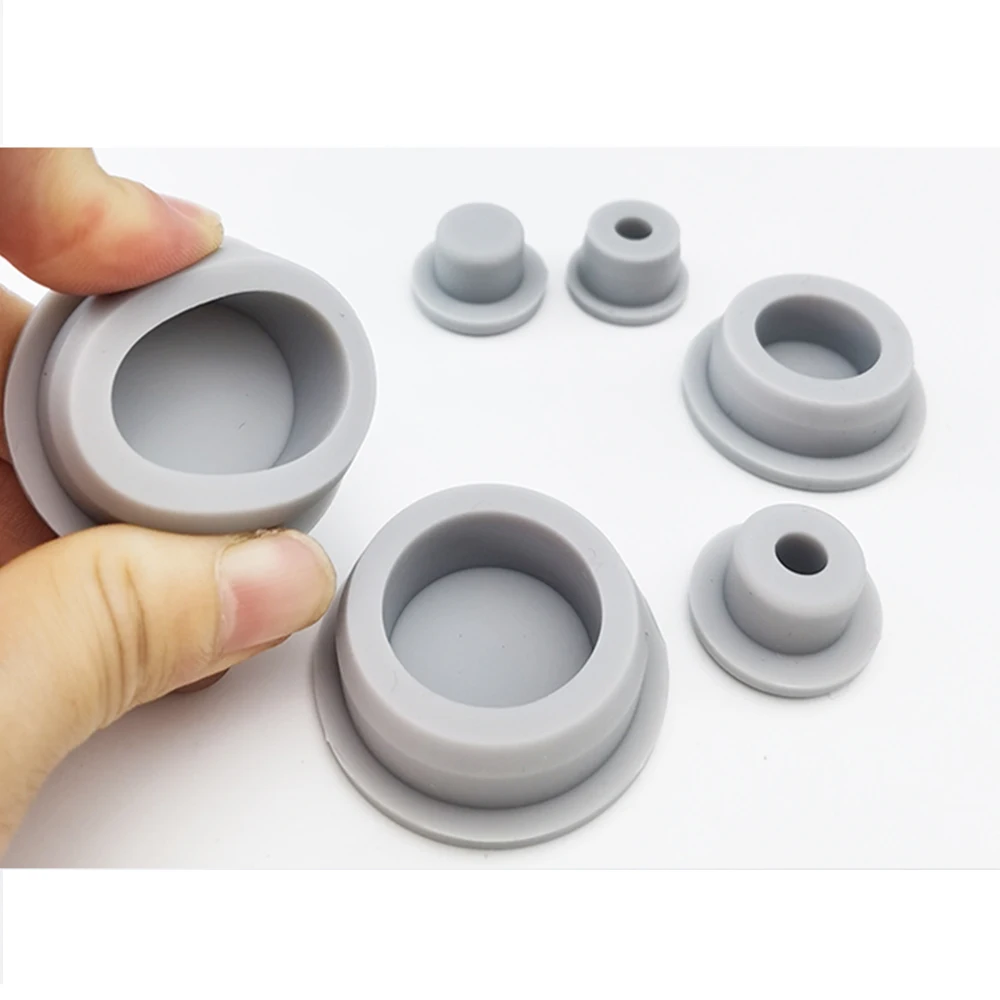 Grey 13mm to 48mm Food Grade Silicone Rubber Round Hole Plug Blanking End Cap Tube Pipe Stopper T Inserts Cover Seals Dust-proof