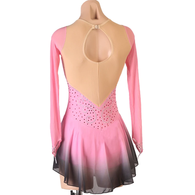 pink black gradient color Figure Skating Dress Women girl Ice Skating Dress Gymnastics Costume custom crystal rhinestone  B025