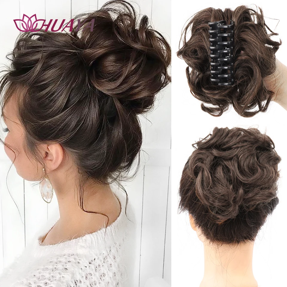 HUAYA Synthetic Messy Curly Claw Hair Bun Chignon Hair Extensions Scrunchy Fake False Hair With Tail for Women Hairpieces