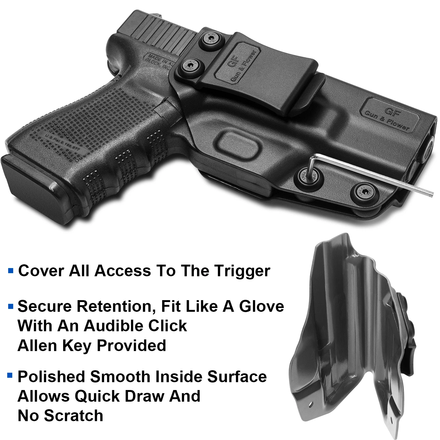 Coldre de transporte de cinto de polímero para Glock 19, 19x23, 32, 45 (Gen 5, 4, 3), destro dentro da cintura, Gunflower