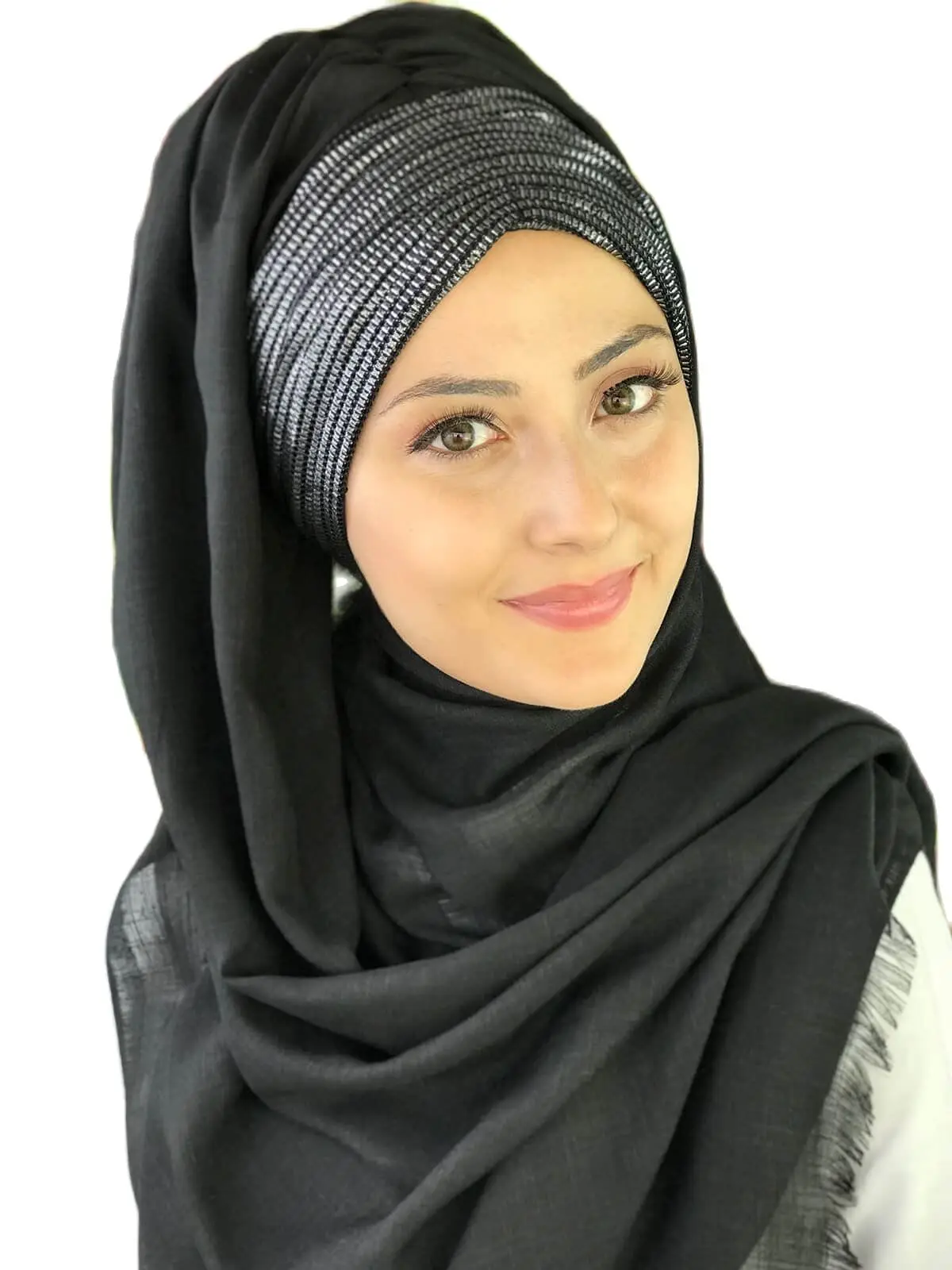 2022 New Fashion Hijab Women Muslim Islamic Chiffon Scarf Hat Foulard Square Pattern Pleated Black Ready Made Shawl