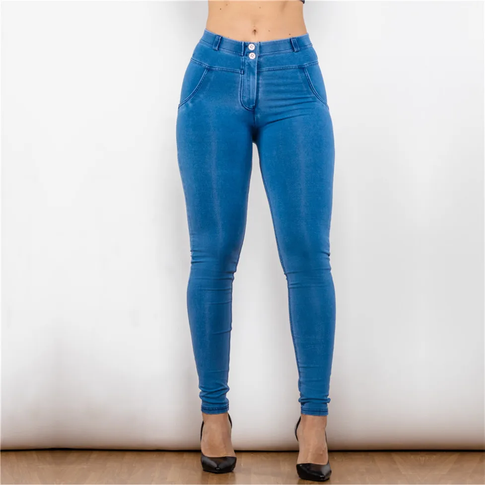 Shascullfites melodia jasnoniebieskie dżinsy chudy krój kobiety Ultra Stretch Jean Slim Fit Gym i kształtowanie Jeggings