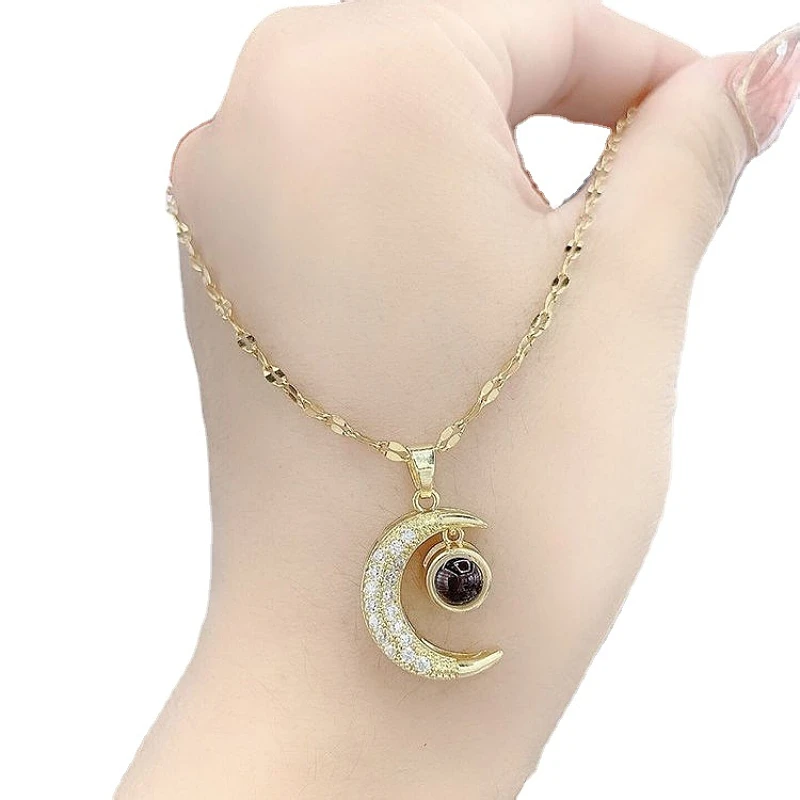 European and American ins style retro trend moon necklace girl personality moon clavicle pendant 100 languages I love you gift