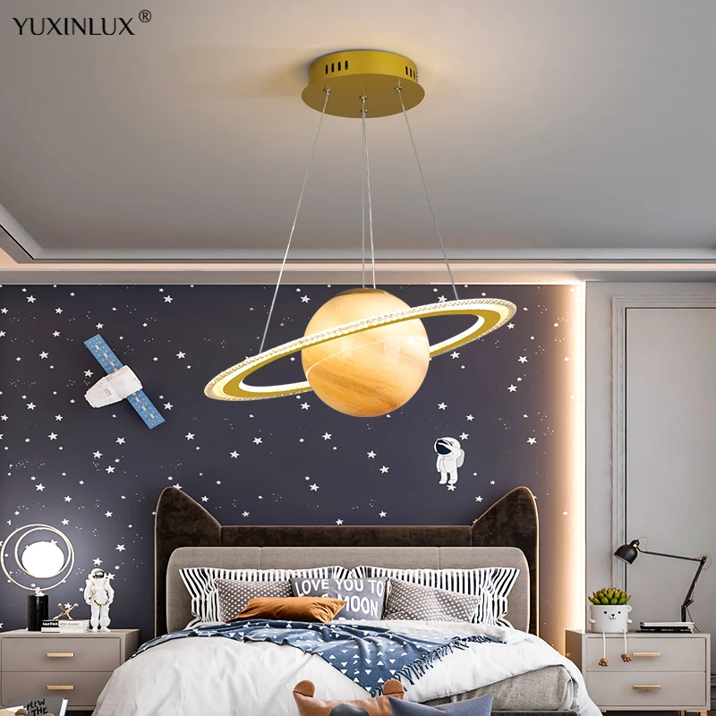 Led Planet Children Room Pendant Lamp Creative Glass Ball Hanging Light Boy Girl Living Bedroom Space Reading Indoor Deco Light