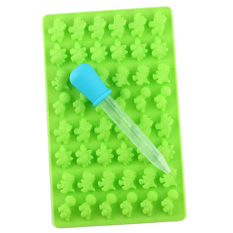 48 Cavity Dinosaur Silicone Molds Gummy Jelly Candy Chocolate Mold Ice Cube Tray Mould Fondant Cake Decorating Tools With Straw