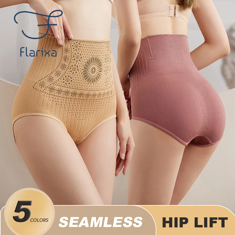 Flarixa Seamless Women\'s Panties High Waist Flat Belly Panties Body Shaping Underwear Comfort Postpartum Abdominal Pants Briefs