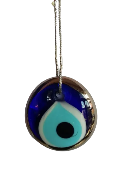 4 Units Together 5 cm  Diameter- Colored Patterned Glass Blue Evil Eye Wall -Door-Car Hanging Ornament – Turkish Nazar Bead - Ho