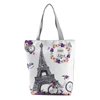 Bolso de mano con estampado Floral de la Torre Eiffel, bolso de hombro con paisaje de París, bonitos bolsos de moda, bolso de compras de alta capacidad, bolso de playa ecológico