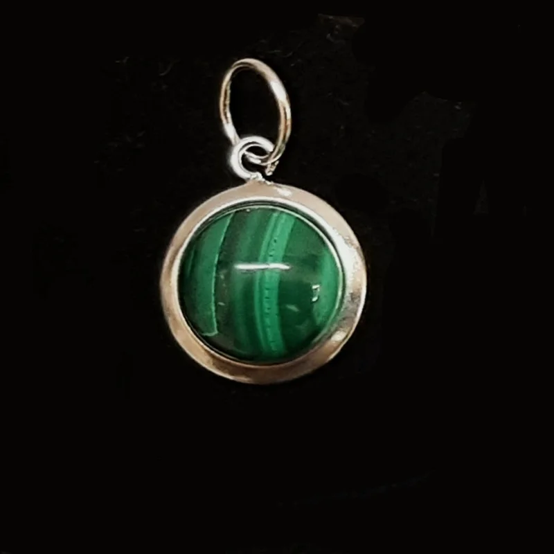 Round cabochon semi-precious stones sterling silver pendant. 12 mm Ideal small pendant + handle and gift case included